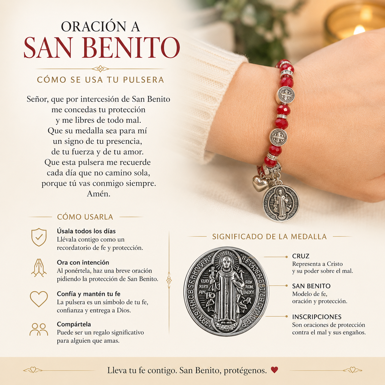 Pulsera de Cristales - SAN BENITO | Símbolo de Fe y Protección Espiritual