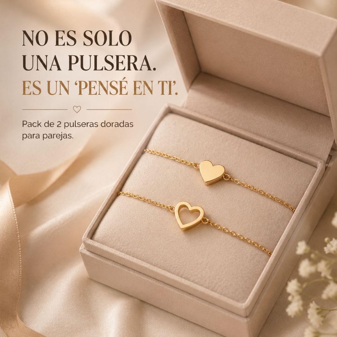 Pulsera de Corazones para Pololos "Pensé en ti" - Bañado en Oro 14K