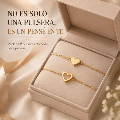 Pulsera de Corazones para Pololos "Pensé en ti" - Bañado en Oro 14K