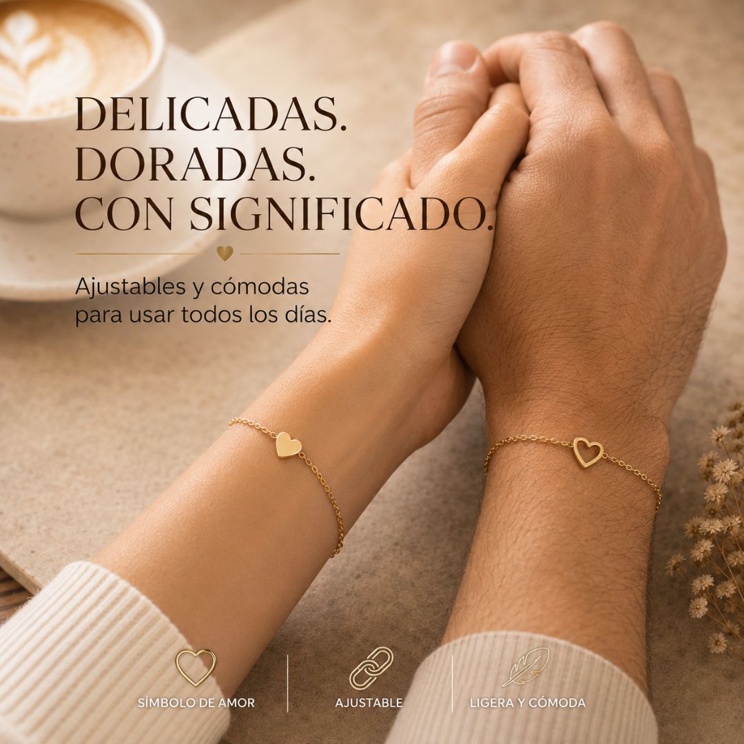 Pulsera de Corazones para Pololos "Pensé en ti" - Bañado en Oro 14K