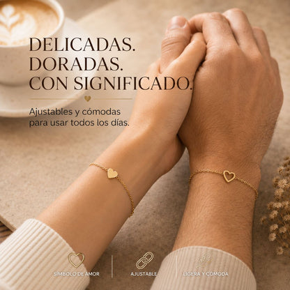 Pulsera de Corazones para Pololos "Pensé en ti" - Bañado en Oro 14K