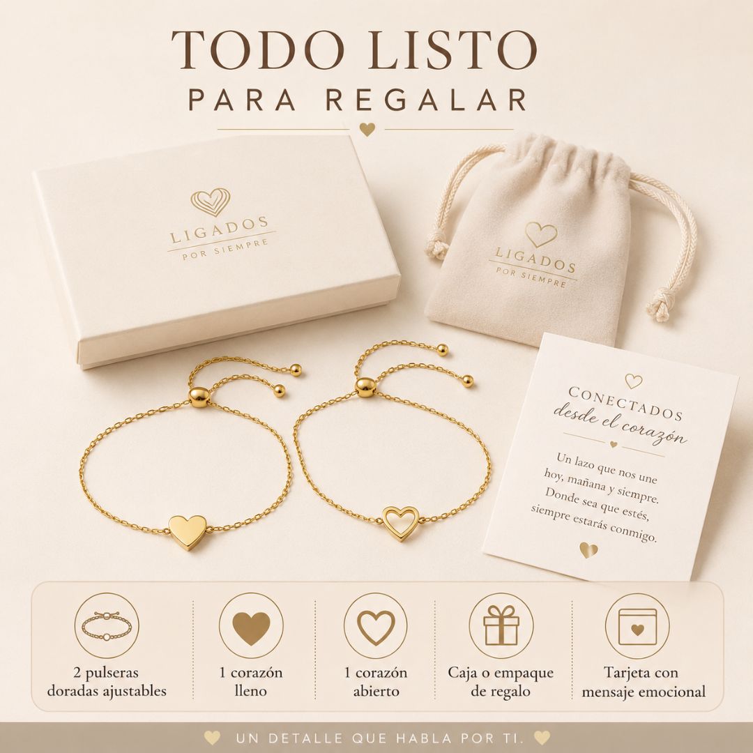 Pulsera de Corazones para Pololos "Pensé en ti" - Bañado en Oro 14K