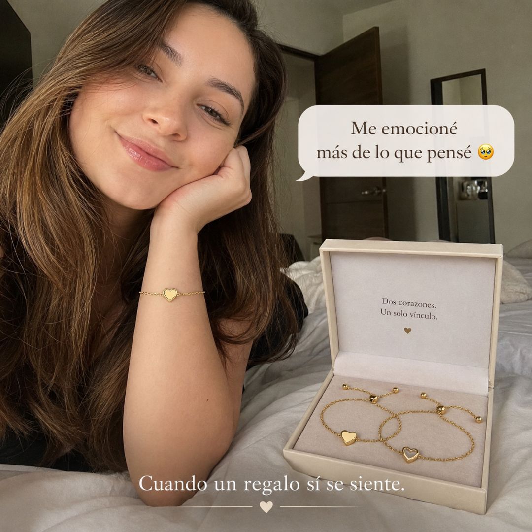 Pulsera de Corazones para Pololos "Pensé en ti" - Bañado en Oro 14K
