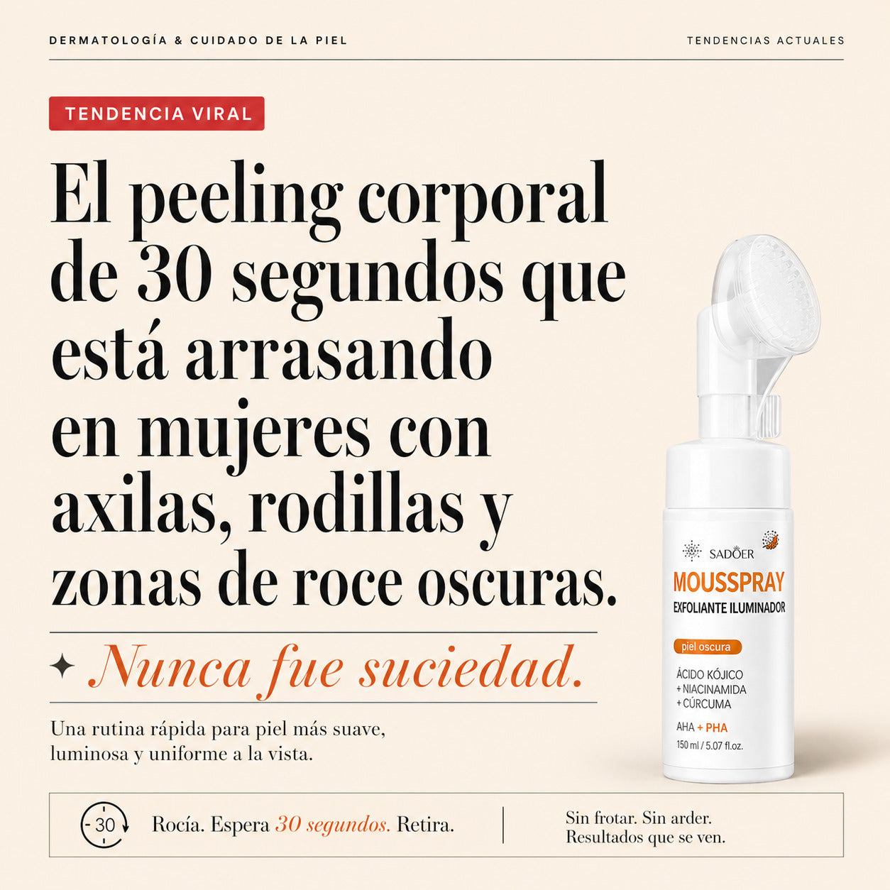 Mousspray Exfoliante e Hidratante de Piel - Zonas Oscuras y Ásperas