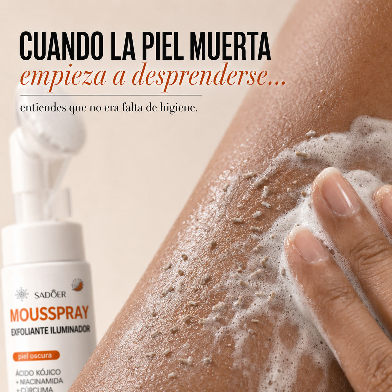 Mousspray Exfoliante e Hidratante de Piel - Zonas Oscuras y Ásperas