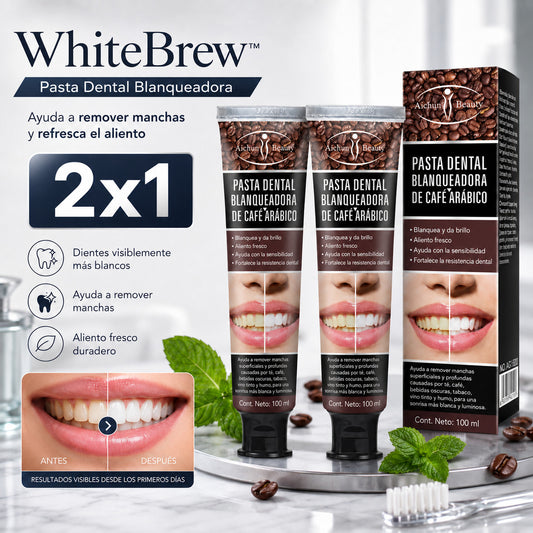 WhiteBrew™ 2x1 – Pasta Dental Blanqueadora para Manchas y Aliento Fresco