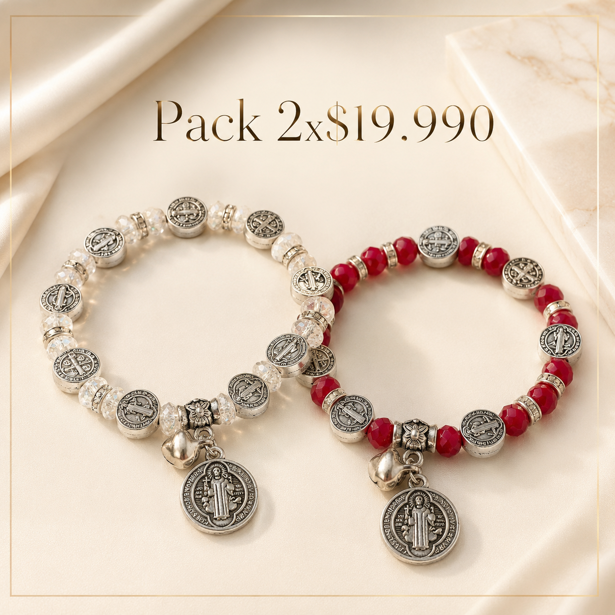 Pulsera de Cristales - SAN BENITO | Símbolo de Fe y Protección Espiritual