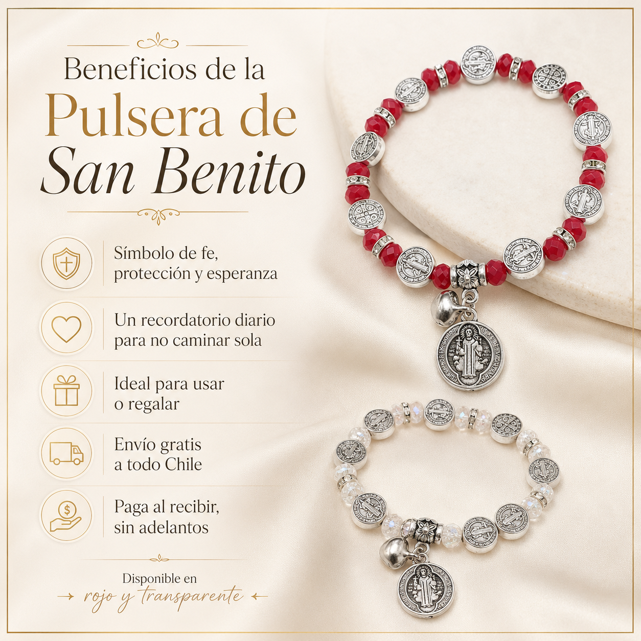Pulsera de Cristales - SAN BENITO | Símbolo de Fe y Protección Espiritual