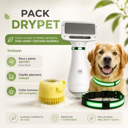 PACK DRYSTEP - Secador Peine para Mascotas 2 en 1 + 2 Accesorios Gratis